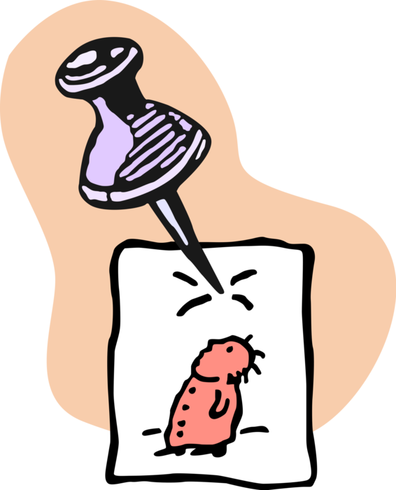Vector Illustration of Push Pin or Thumb Tack Fastens Items to Walls or Bulletin Boards