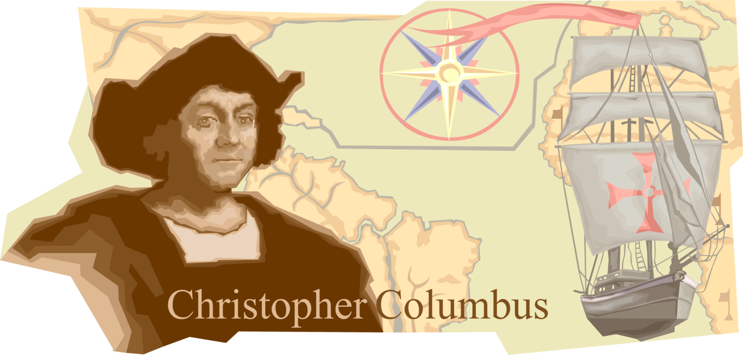 Vector Illustration of Italian Explorer, Navigator, Colonizer Christopher Columbus Discovered New World