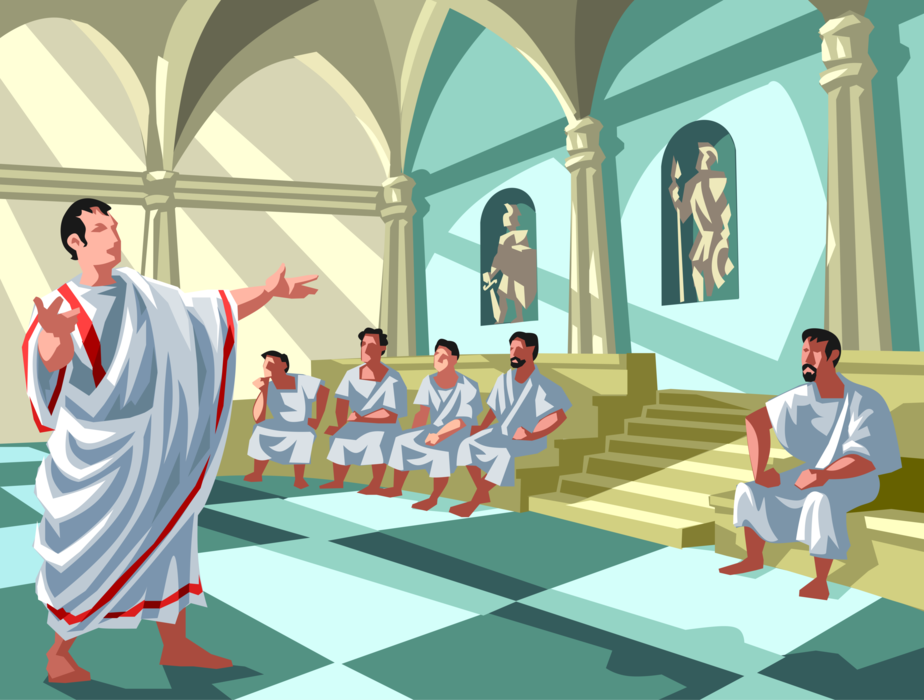 Vector Illustration of The Roman Senate in Ancient Rome Listens to Senator's Oration