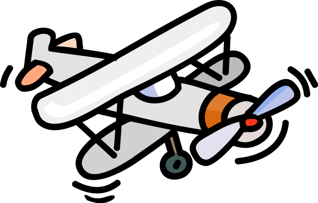 Vector Illustration of Biplane Fixed-Wing Aircraft with Two Main Wings in Flights