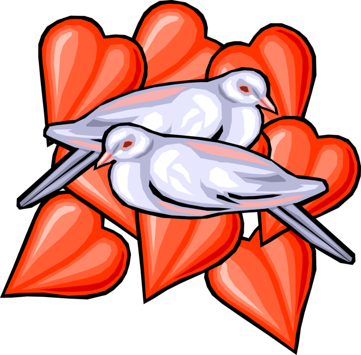 Vector Illustration of Love Bird Doves with Romantic Hearts