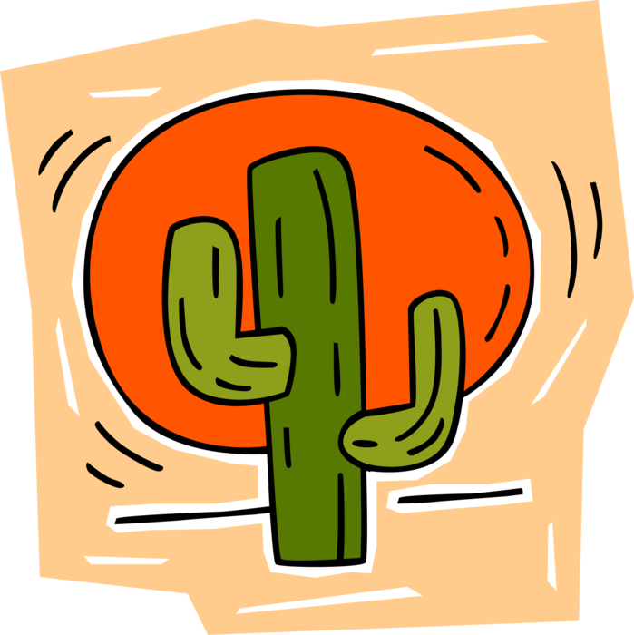 Vector Illustration of Desert Vegetation Succulent Cactus with Sun