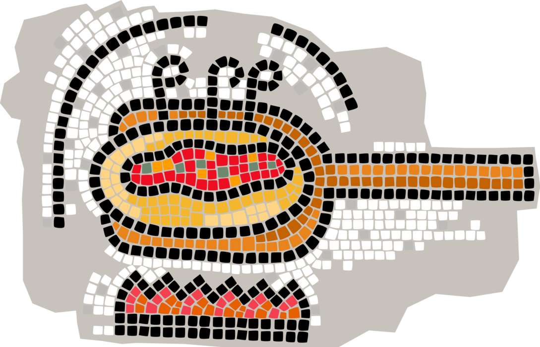 Vector Illustration of Decorative Mosaic Flatbread Pizza Topped with Tomato Sauce and Cheese