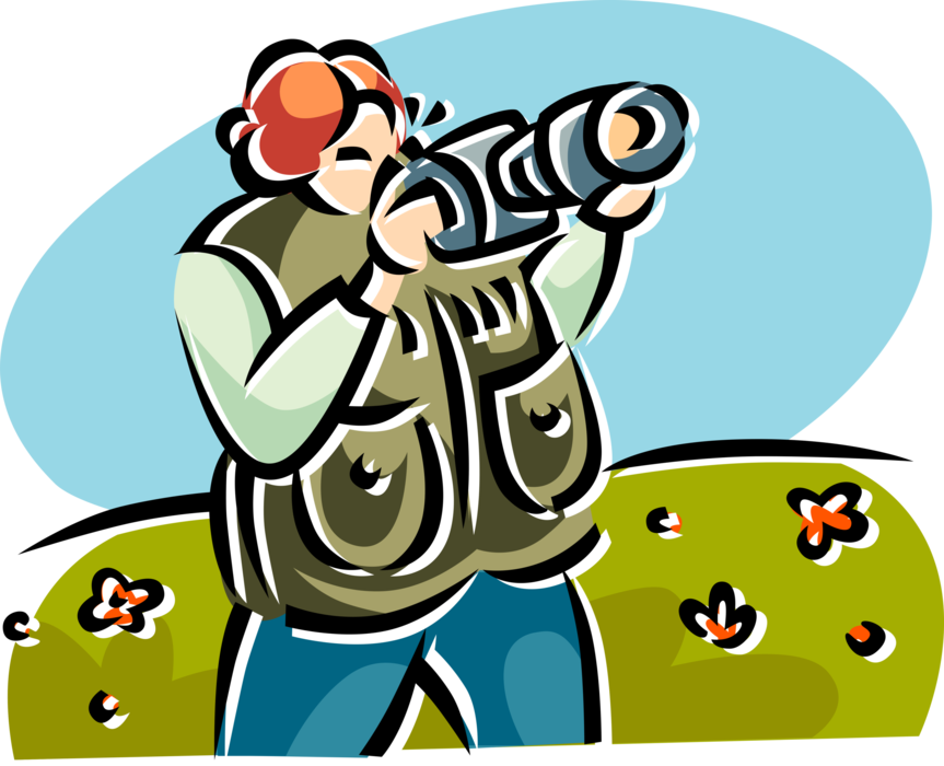 Vector Illustration of Photographer Takes Photography Photo Pictures Outdoors
