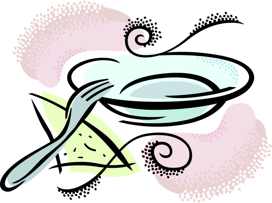 Vector Illustration of Eating Utensil Fork and Bowl