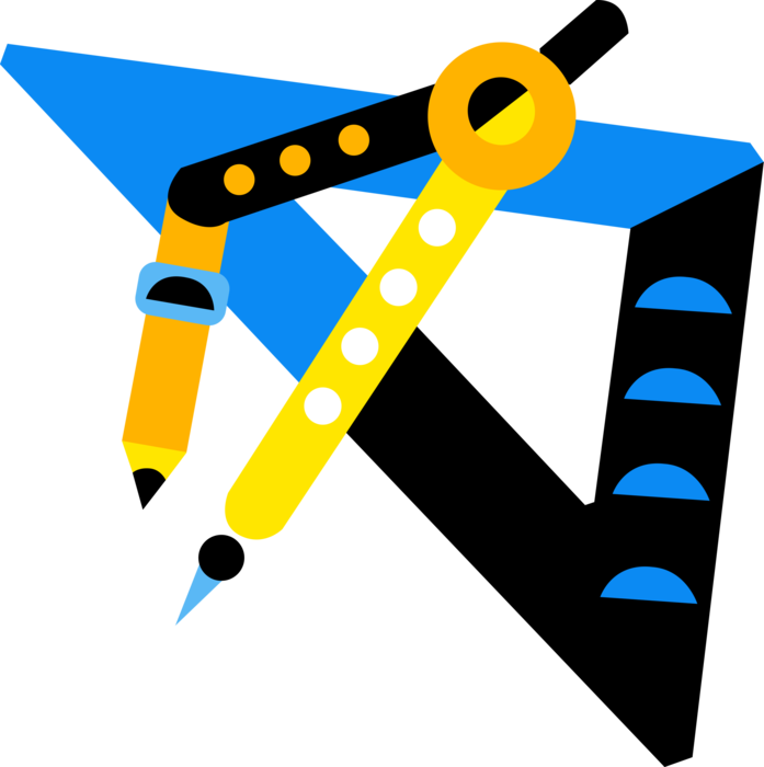 Vector Illustration of Geometry Triangle Ruler with Compass for Navigation Measurement