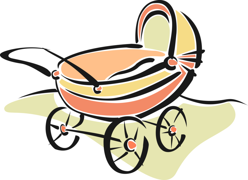 Vector Illustration of Baby Carriage Pram Stroller Infant Child Wheeled Transport