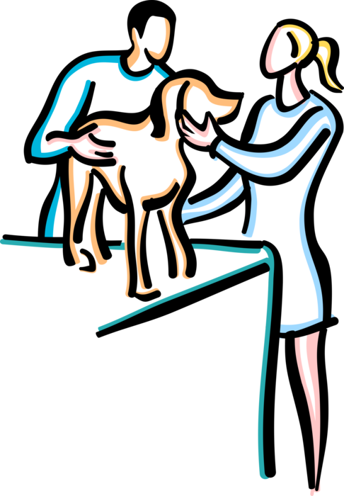 Vector Illustration of Veterinarian Administers Treatment to Family Pet Dog Patient