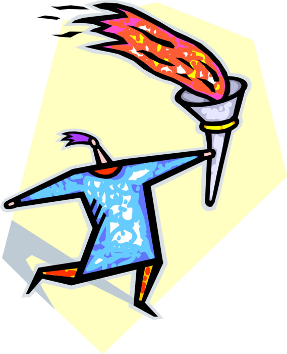 Vector Illustration of Olympian Competitor Champion Runs with Olympic Torch Flame