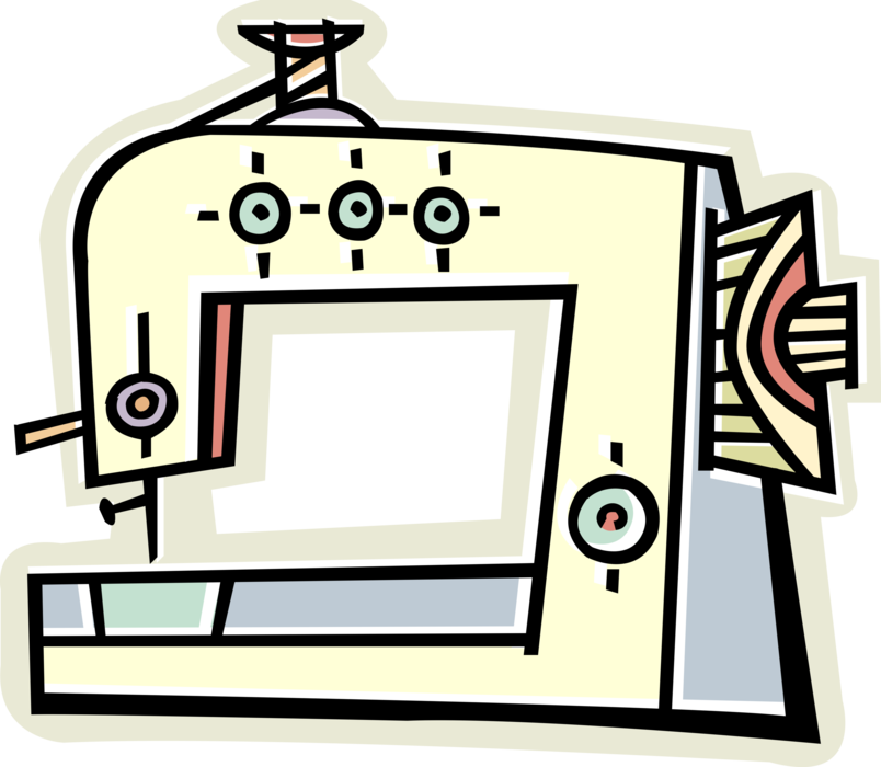 Vector Illustration of Home Sewing Machine for Stitching and Mending Fabric