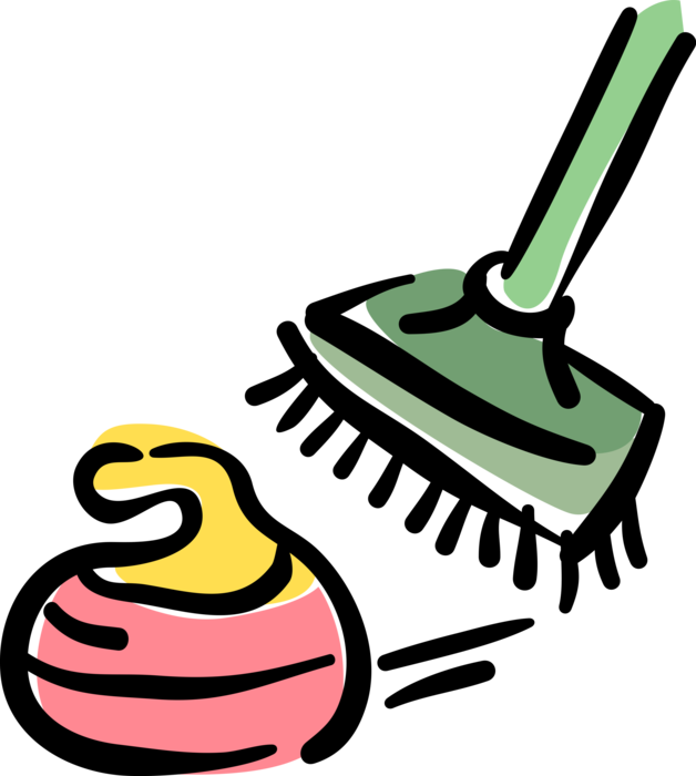 Vector Illustration of Curling Rock or Stone Slides the Rock on Ice with Sweeping Broom