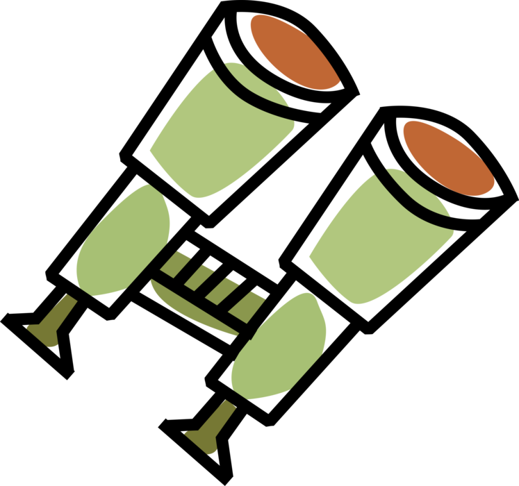 Vector Illustration of Binoculars, Field Glasses or Binocular Telescopes Produce Three-Dimensional Image