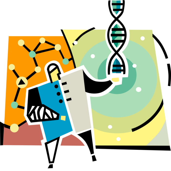Vector Illustration of Molecular Biologist with DNA Molecule Carrying Genetic Instructions