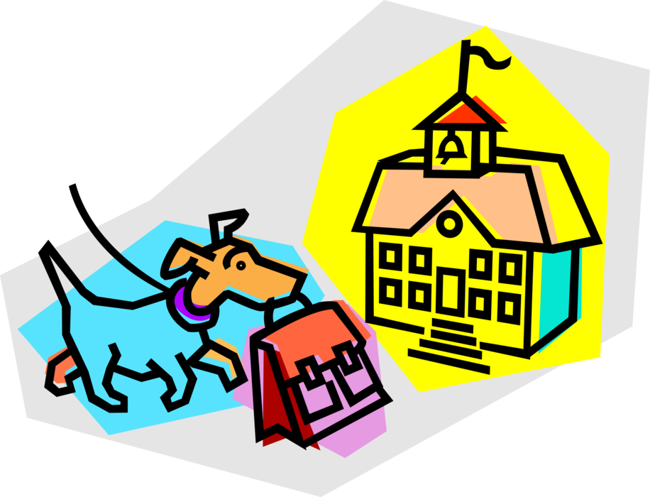 Vector Illustration of Puppy Training and Dog Obedience Dog with Schoolbag Goes to School