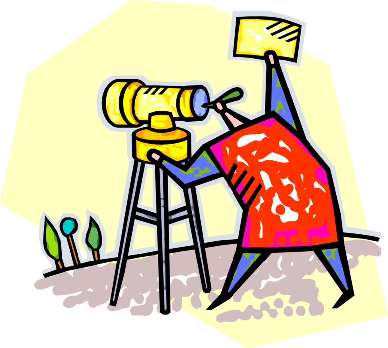 Vector Illustration of Surveyor Theodolite Determines Terrestrial Position of Points, Distances and Angles Between Them