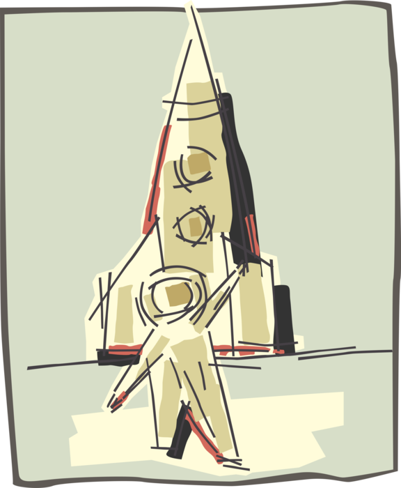Vector Illustration of Rocketship Space Ship with Astronaut on Planet Surface