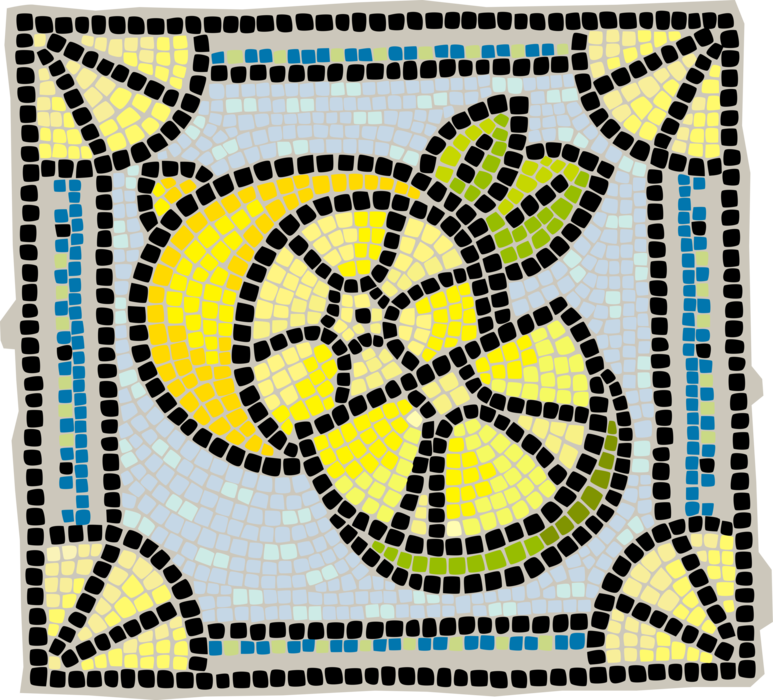 Vector Illustration of Decorative Mosaic Sliced Citrus Lemon Fruit