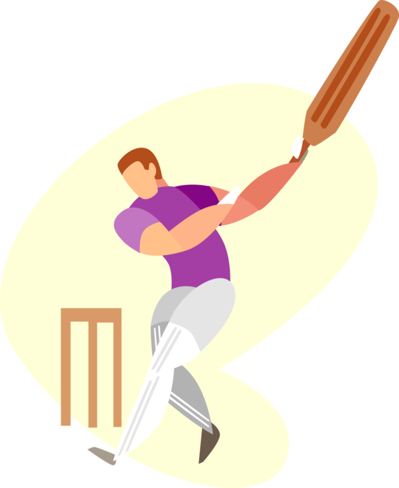 Vector Illustration of British Sport of Cricket Player Swings the Bat