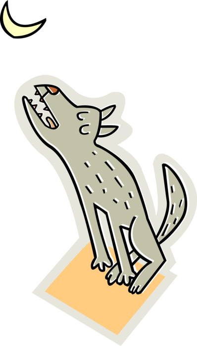 Vector Illustration of Grey or Gray Timber Wolf Howls at the Moon in Wilderness