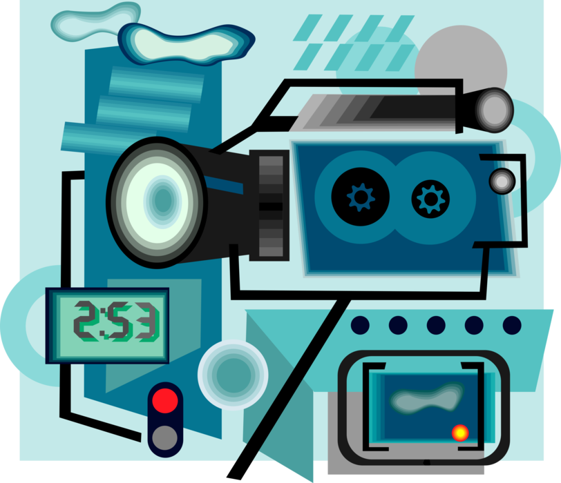Vector Illustration of Video Camcorder Video Camera used for Recording Moving Visual Media.