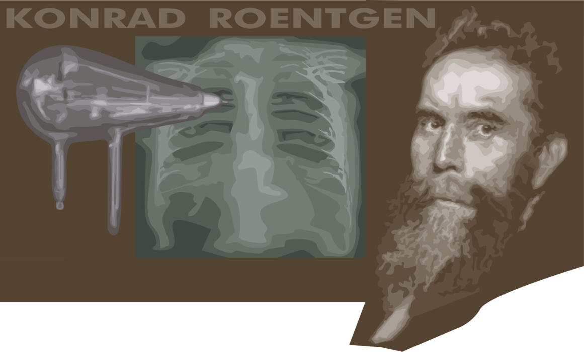 Vector Illustration of Konrad Roentgen, German Engineer and Physicist, Detected Electromagnetic Radiation X-Ray