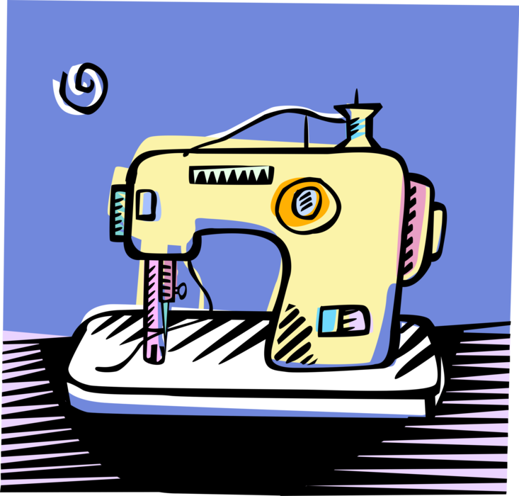 Vector Illustration of Home Sewing Machine for Stitching and Mending Fabric