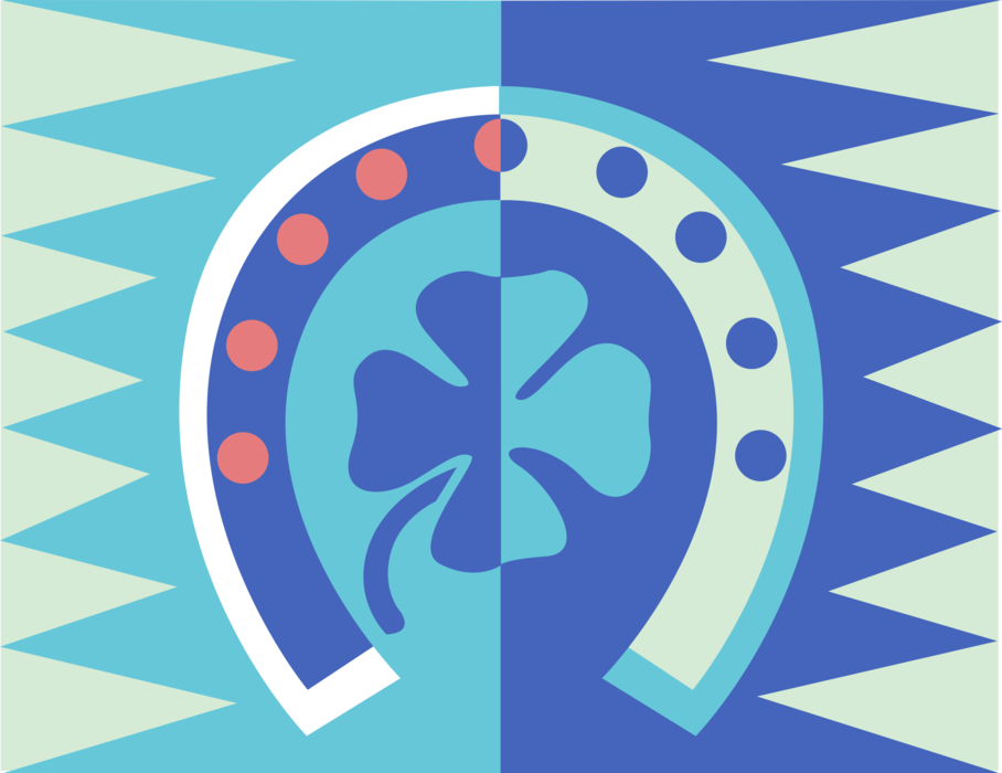 Vector Illustration of Lucky Horseshoe Protective Talisman with Four-Leaf Clover Shamrock Good Luck Symbol