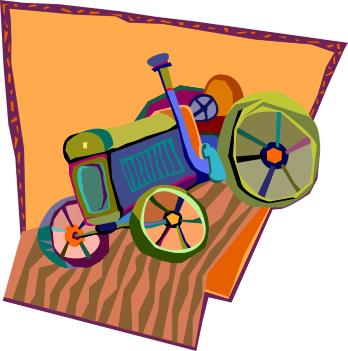Vector Illustration of Farm Equipment Tractor in Field