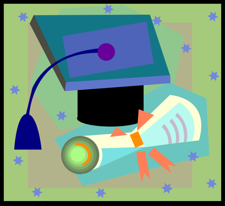 Vector Illustration of Graduate Diploma with Graduation Mortarboard Cap