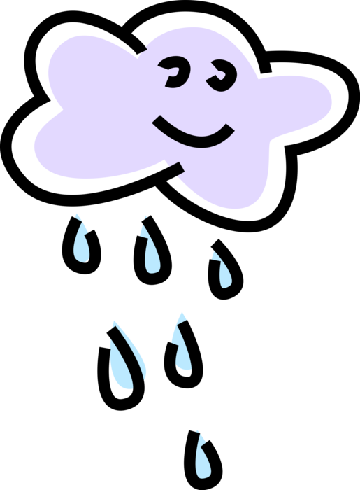 Vector Illustration of Weather Forecast Anthropomorphic Rain Cloud Raining