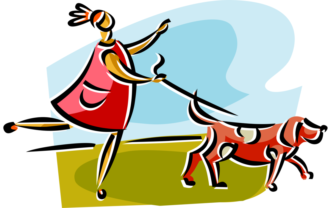 Vector Illustration of Walking Family Pet Dog