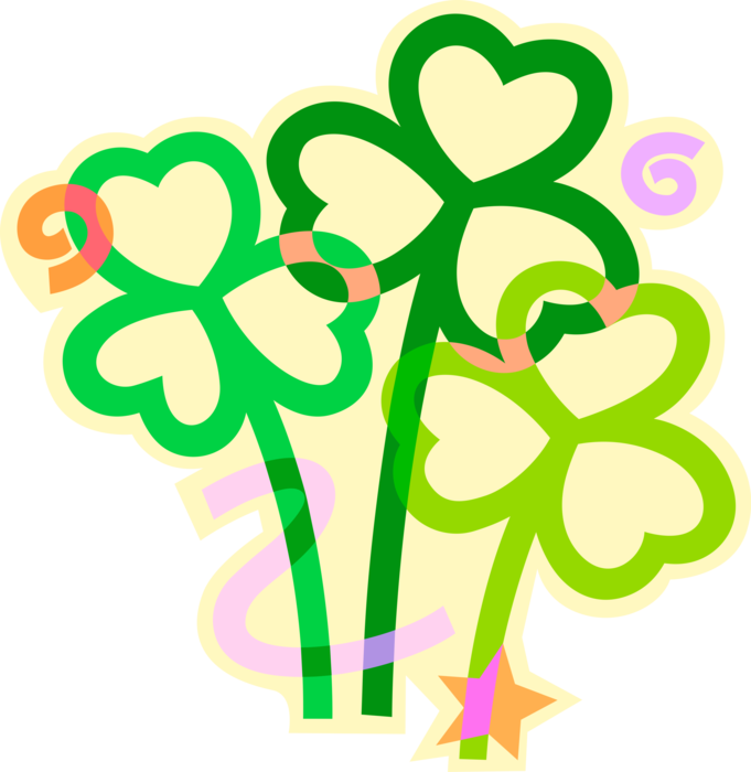 Vector Illustration of St Patrick's Day Four-Leaf Clover Irish Shamrocks Brings, Faith, Hope, Love, and Good Luck