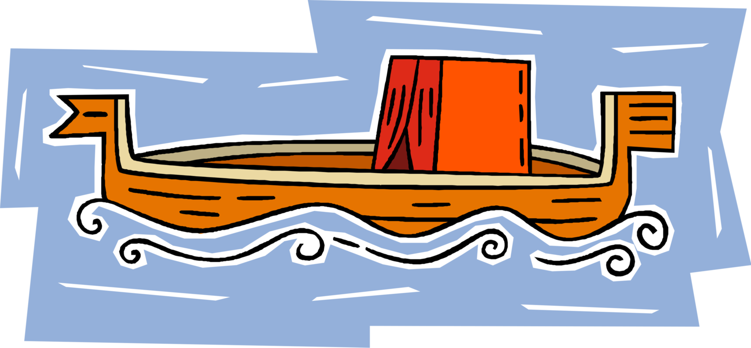 Vector Illustration of Venetian Gondola Steered by Gondolier in Canals of Venice, Italy