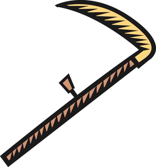 Vector Illustration of Gardening and Farming Scythe Tool for Mowing Grass or Reaping Crops