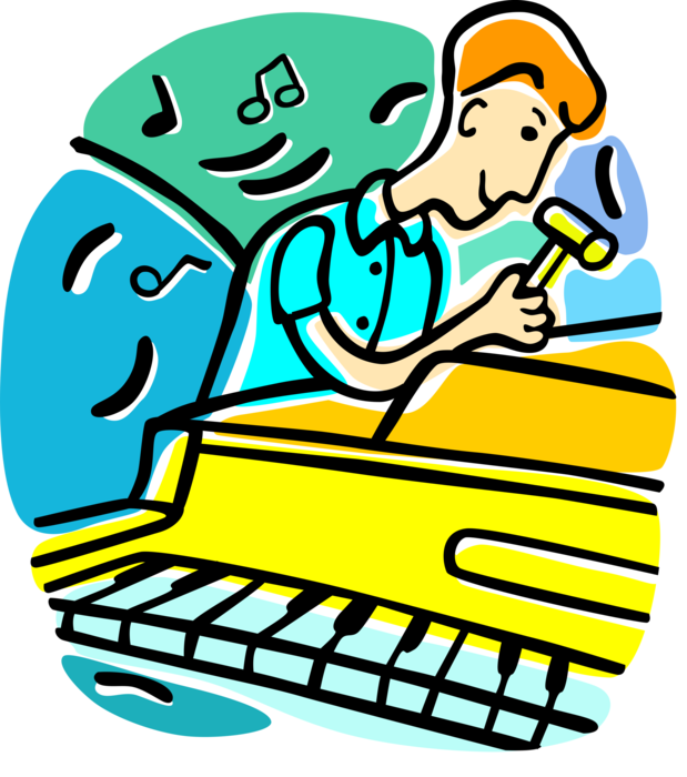 Vector Illustration of Piano Tuner Makes Adjustments to String Tensions of Acoustic Piano Musical Instrument