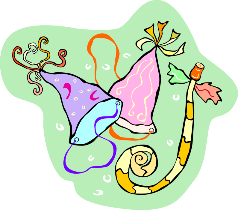 Vector Illustration of Party Favor Whistle and Party Hats