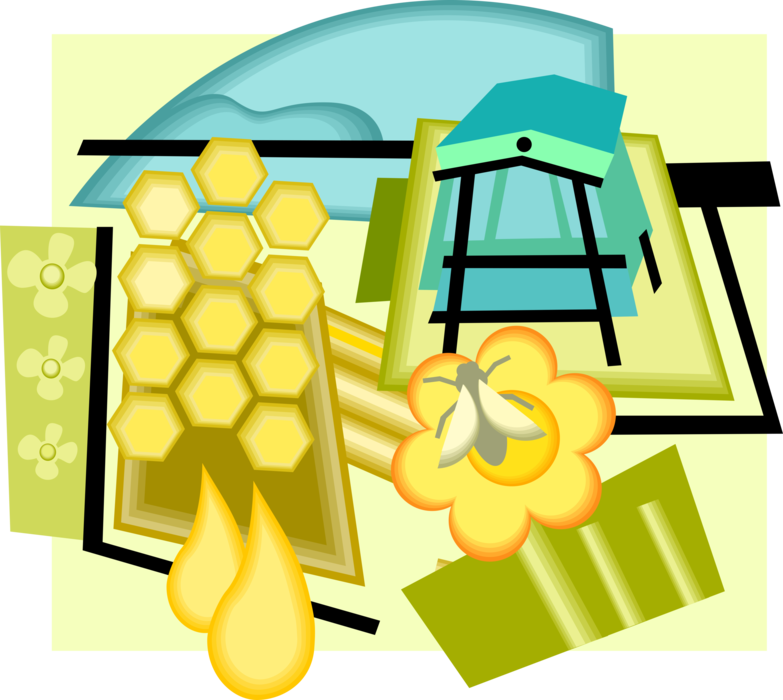 Vector Illustration of Apiary Honey Production Honeybees, Hives