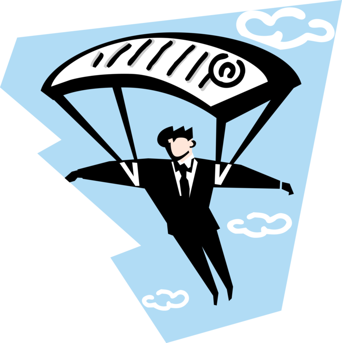 Vector Illustration of Businessman Parachuting with Contract Parachute
