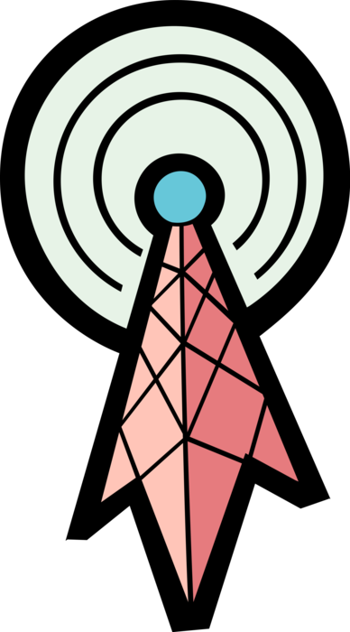Vector Illustration of Radio Broadcast Transmission Tower with Airwaves