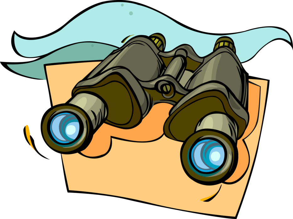 Vector Illustration of Binoculars, Field Glasses or Binocular Telescopes Produce Three-Dimensional Image