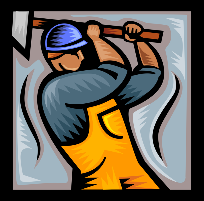 Vector Illustration of Construction Tradesman Worker with Sledgehammer on Job Site