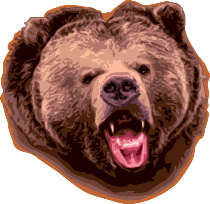 Vector Illustration of Ferocious Growling Angry Grizzly Bear
