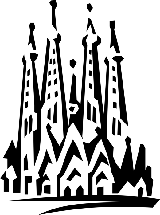 Vector Illustration of la Sagrada Família Basilica Cathedral Designed by Antoni Gaudí, Barcelona, Spain 