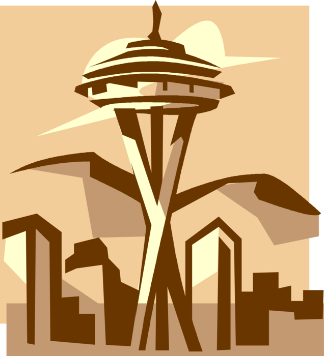 Vector Illustration of Space Needle Landmark Observation Tower, Seattle, Washington, United States of America