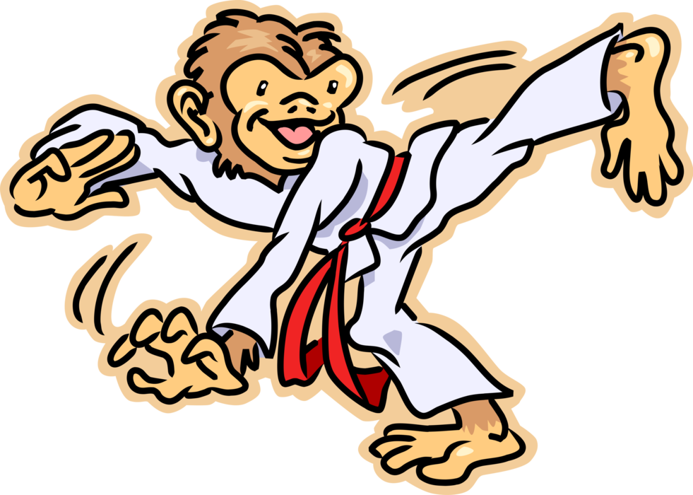 Vector Illustration of Chimpanzee Primate Monkey Sensei Teaches Karate