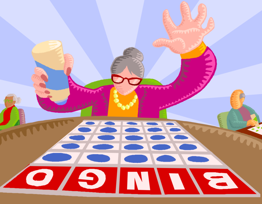 Vector Illustration of Bingo Game of Chance Player Marks Bingo Numbers on 5×5 Card