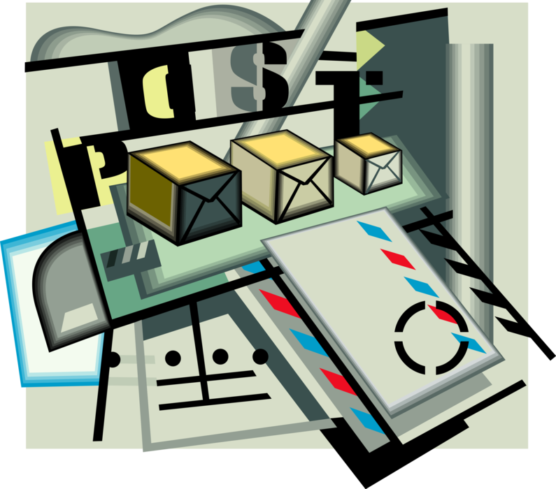 Vector Illustration of Postal Mail Delivery with Airmail Letters and Parcel Packages