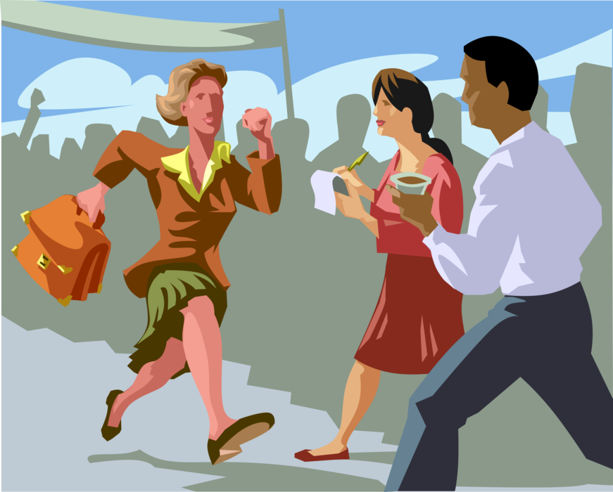 Vector Illustration of Businesswoman Marathon Runner Crosses Finish Line of Running Race