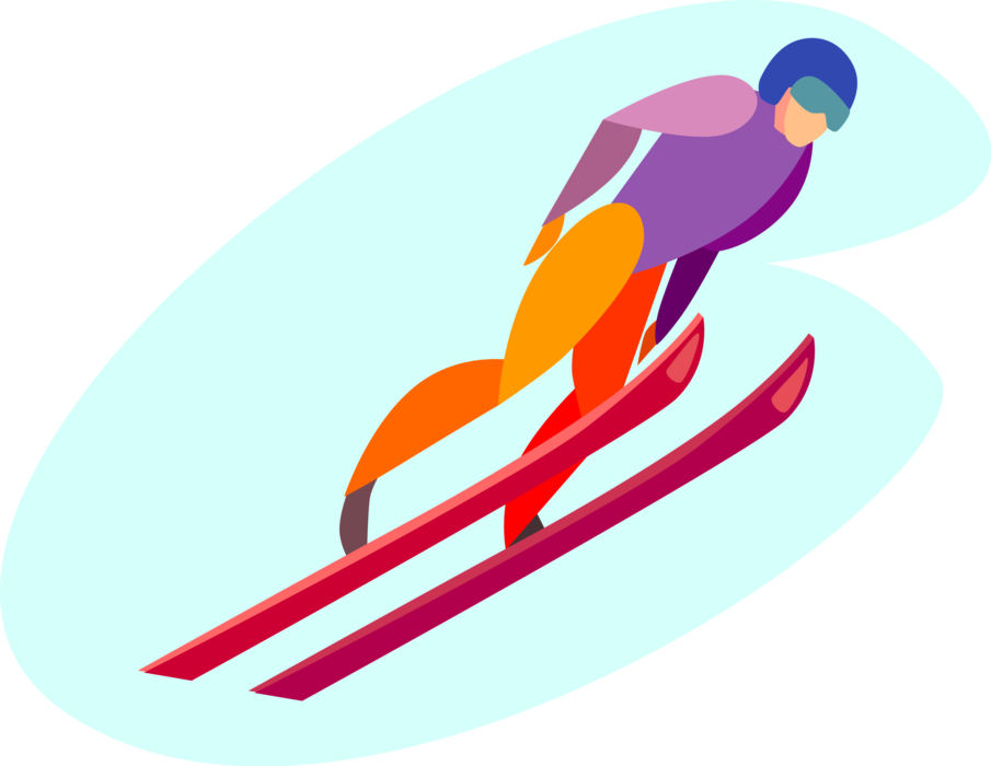 Vector Illustration of Alpine Ski Jumping Jumper Catches Some Air