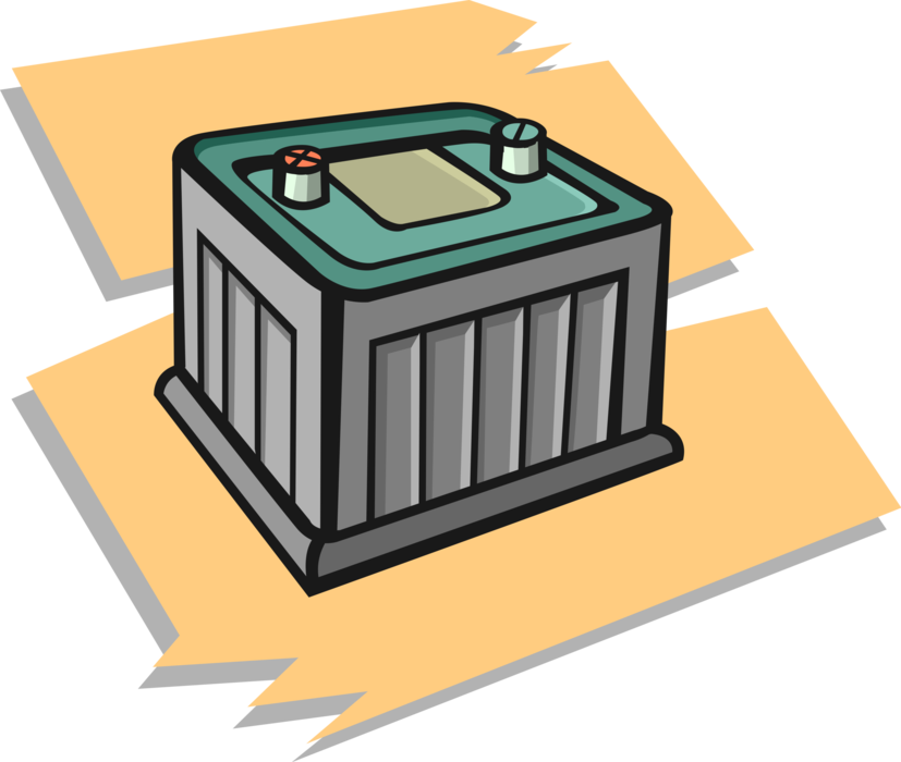 Vector Illustration of 12 Volt Car Battery Energy Source for SLI Starting Engine, Lighting, Ignition